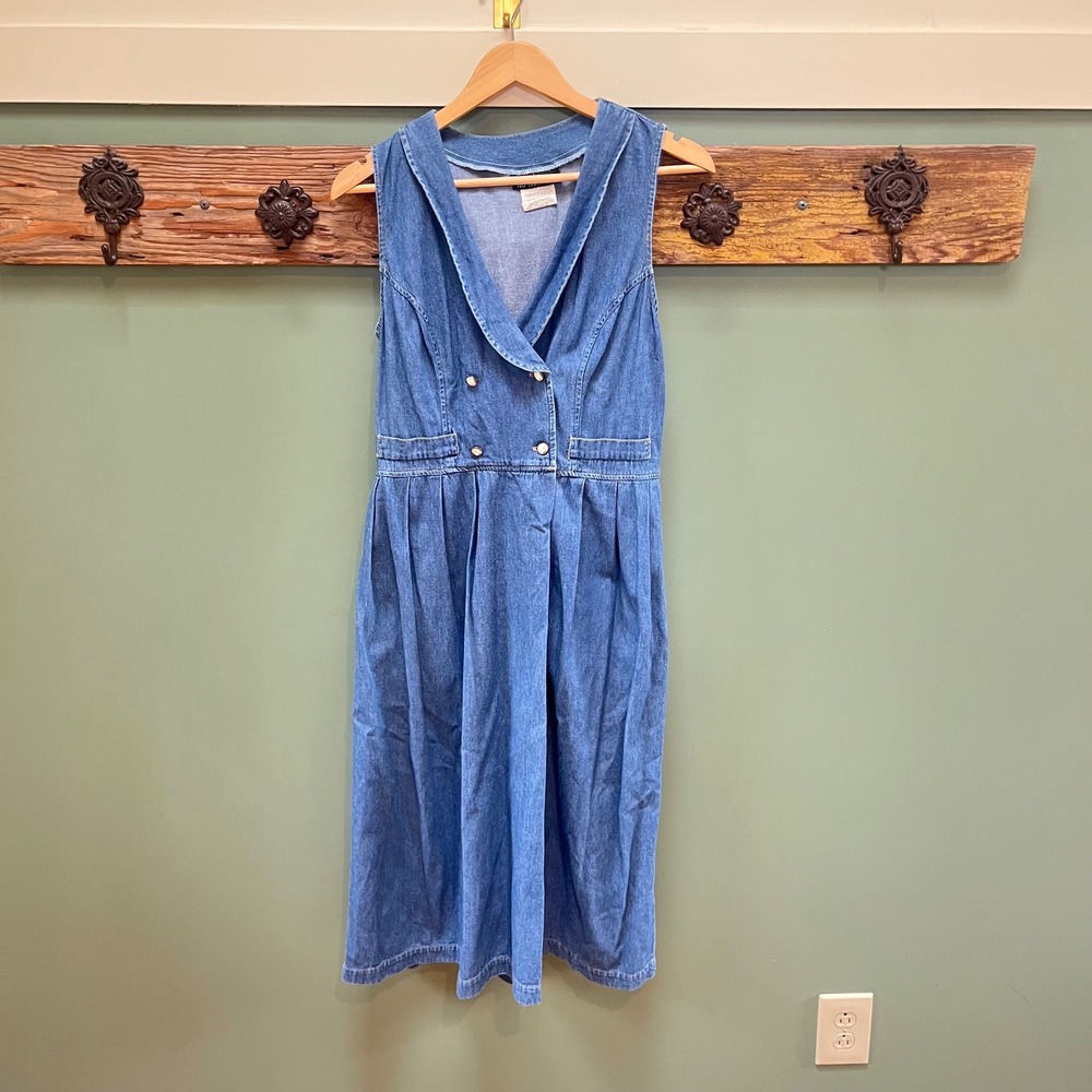 My Michelle Vintage 90s Denim Double Breasted‎ Midi Dress Blue Cotton 10P Y2K